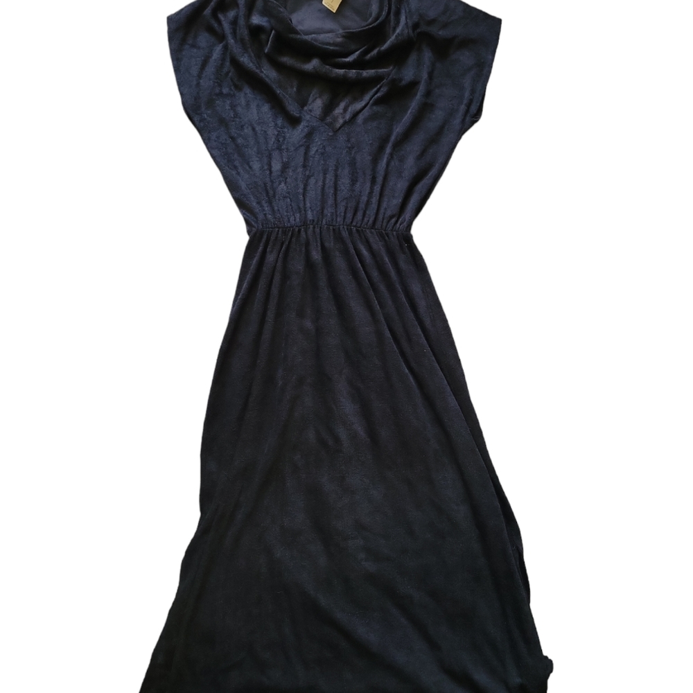 Vintage 60s 70s velvet sheer black scoop neck dress union ilgwu size 7